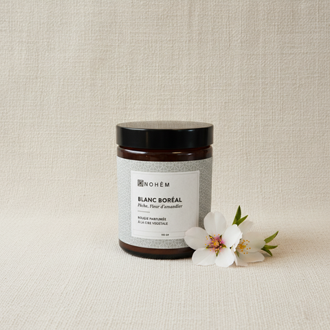 bougie senteur pêche et fleur d'amandier
