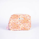 trousse coton bio GOTS imprimé floral pompon rose